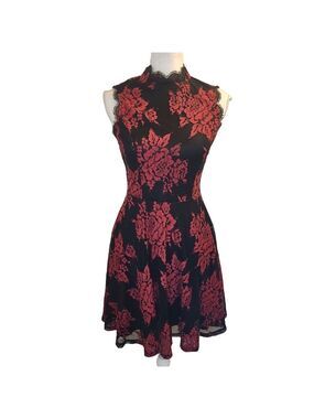 City Studio Junior Missy's Lace Overlay Dress Sz: 5 Red Black Whimsygoth Floral